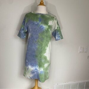 BP Juniors Blue Green Tie Dye Short Sleeve T-Shirt Dress Size XS Casual Tropical